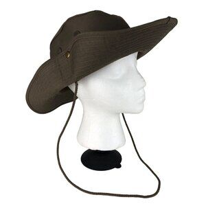 S.W. Brand Mens Dark Green Canvas Hiking Fishing Hat Size Large Vintage